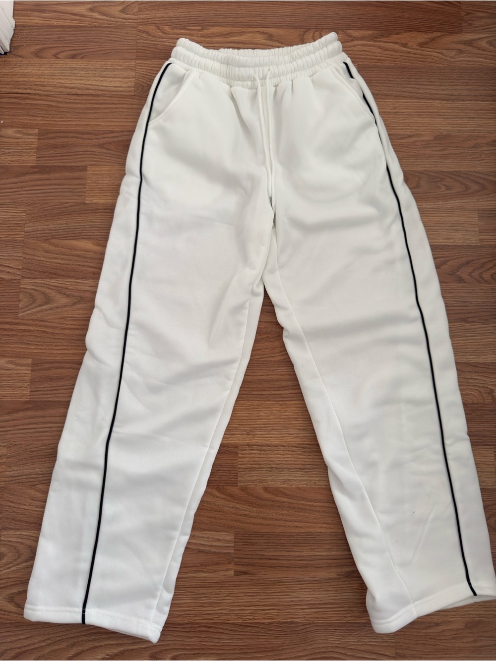 White Track Pants with Black Piping – Size S